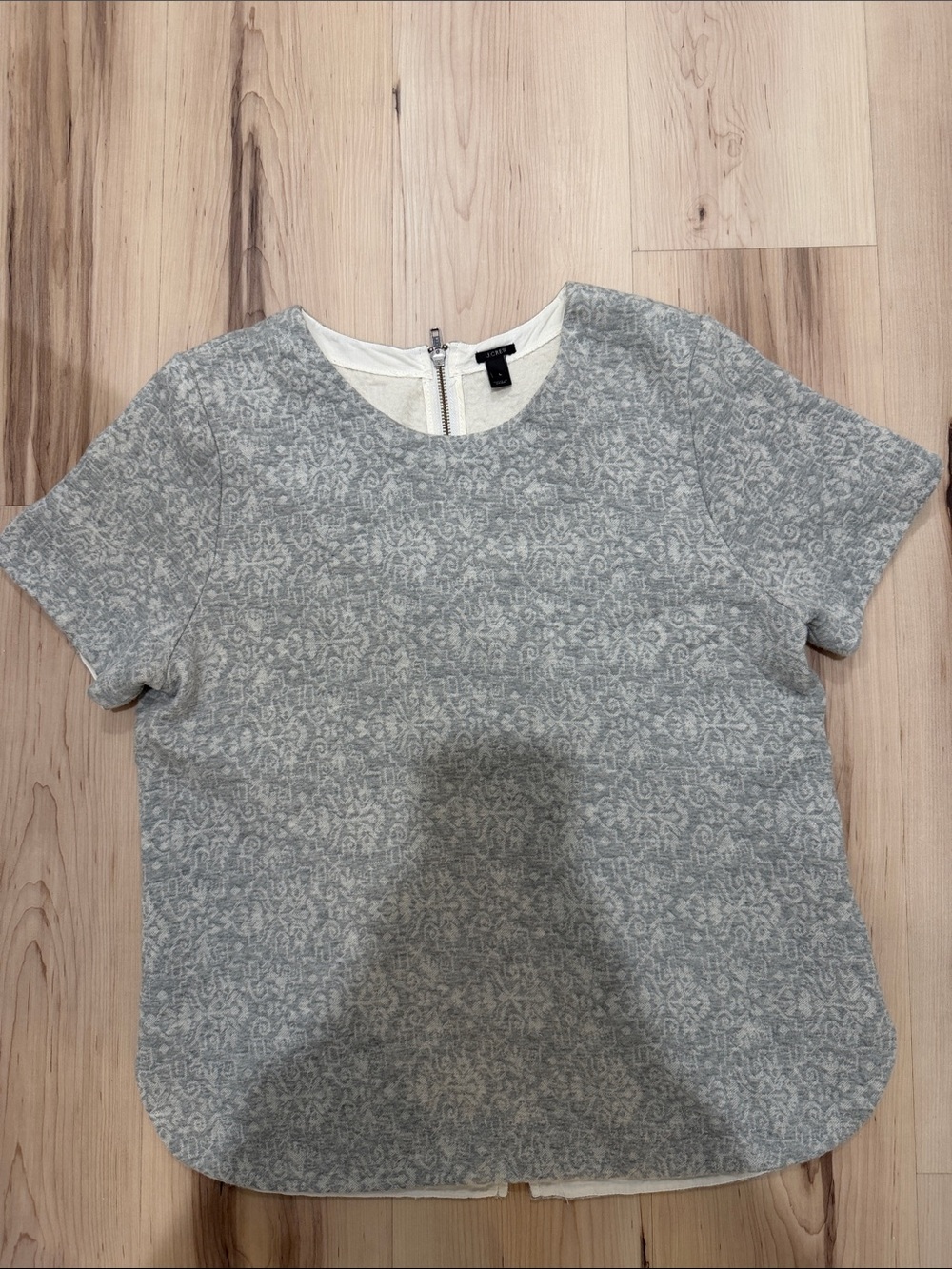 J. Crew Jacquard Back-Zip Short Sleeve Sweatshirt top
